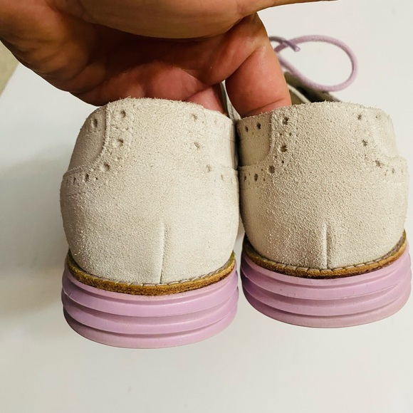 Cole Haan Women Lunargrand Wingtip Oxford Gray Suede Purple Size 8.5B Tie Shoes - Picture 8 of 9